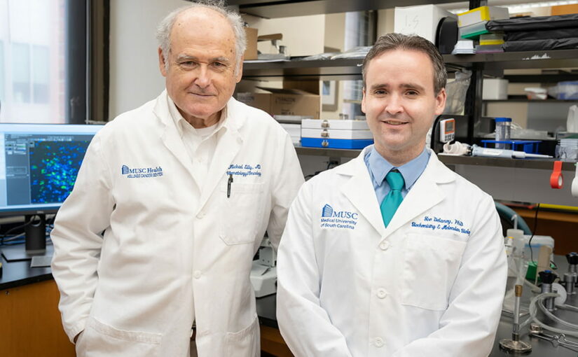 Michael Lilly, M.D., left, and Joe Delaney, Ph.D., are teaming up for a clinical trial to bring Delaney's lab research into the patient realm. Photo by Kristin Lee